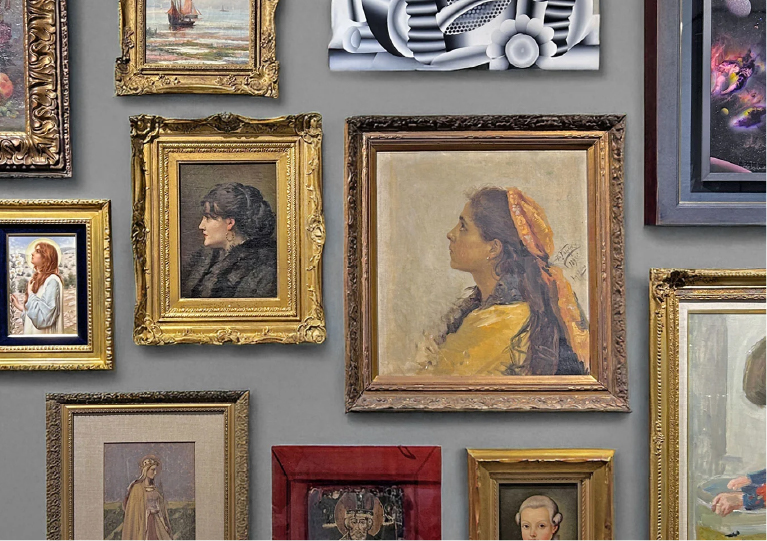 展示された額装絵画
